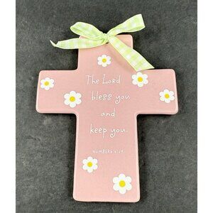 Hallmark Ceramic Cross Pink With Flowers Girl Baptism Baby Gift Nursery Decor